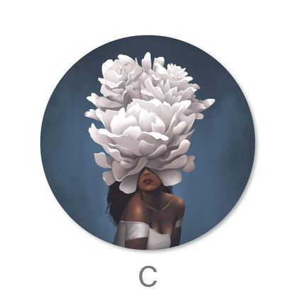 Stunning Floral Headdress Oil Painting - Elegant Women in Round Canvas Design