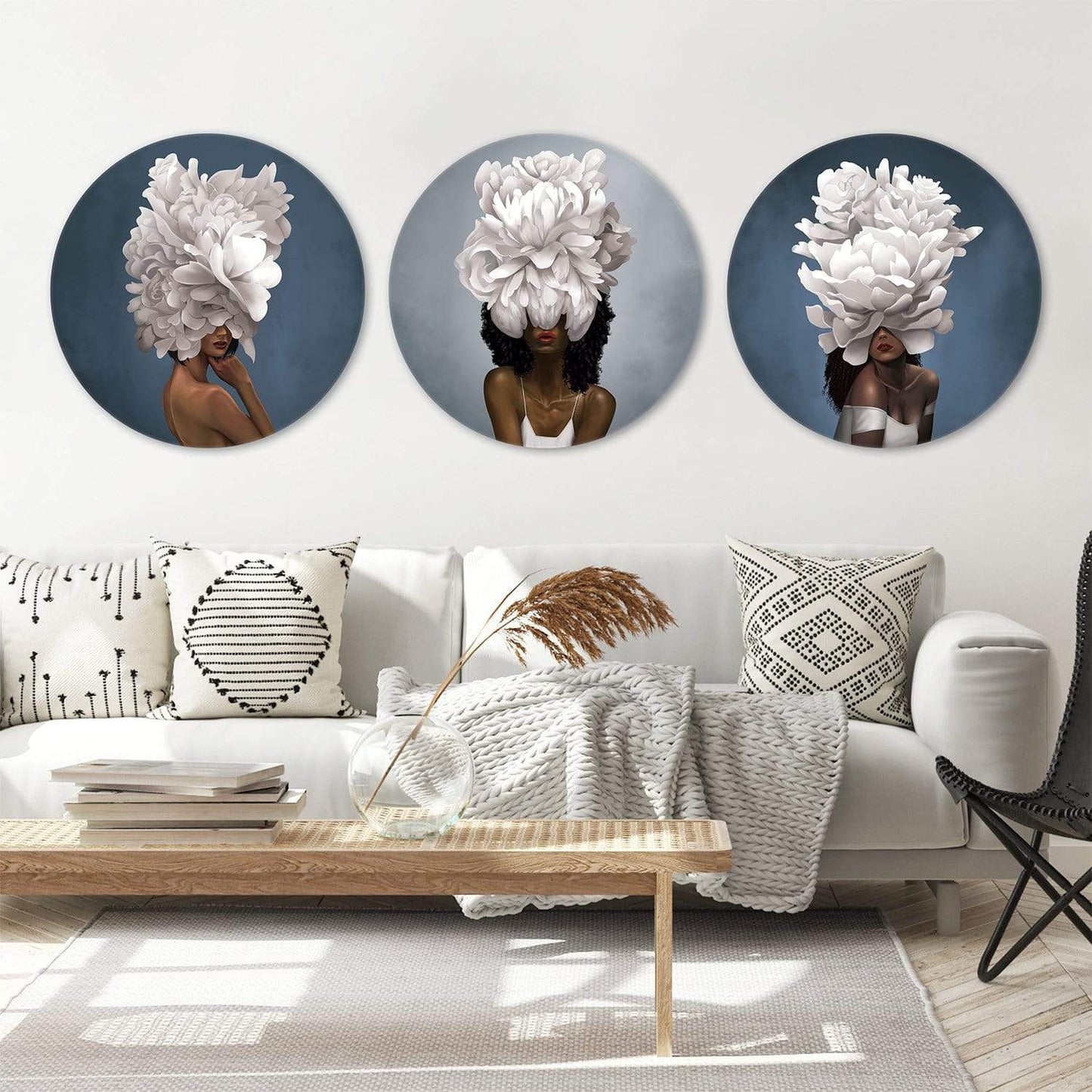 Stunning Floral Headdress Oil Painting - Elegant Women in Round Canvas Design