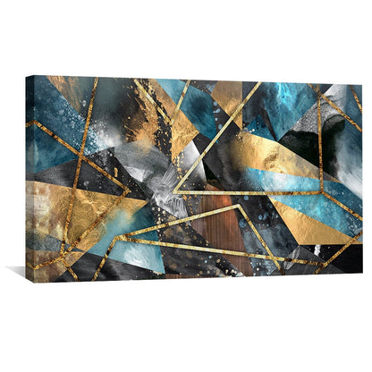 Abstract Geometric Oil Painting with Gold Accents for Modern Home Decor