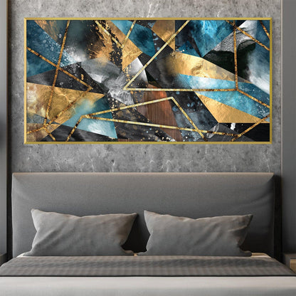 Abstract Geometric Oil Painting with Gold Accents for Modern Home Decor