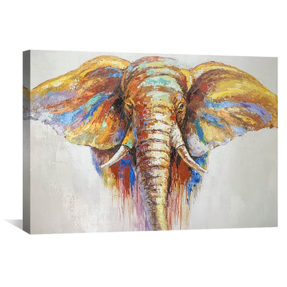 Vibrant Elephant Oil Painting - Colorful Abstract Wildlife Art for Home Decor