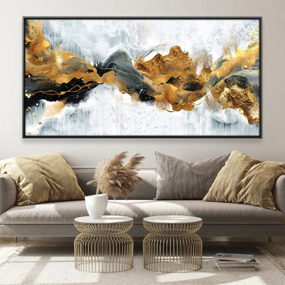 Abstract Gold and Blue Oil Painting for Elegant Home Decor