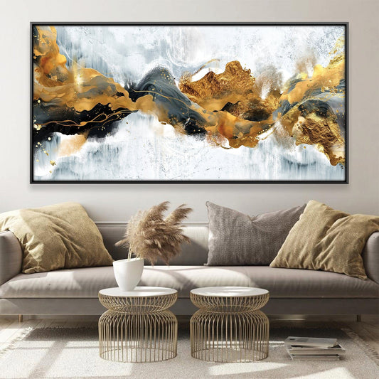 Abstract Gold and Blue Oil Painting for Elegant Home Decor