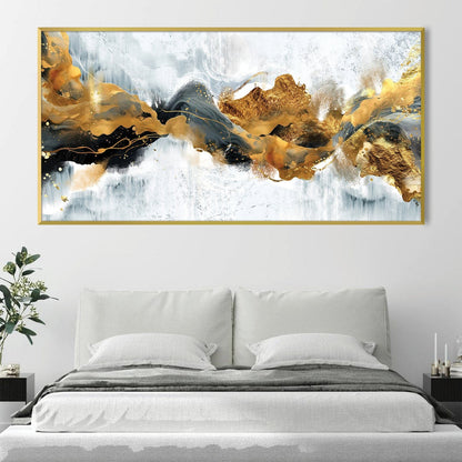 Abstract Gold and Blue Oil Painting for Elegant Home Decor