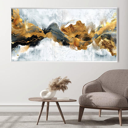 Abstract Gold and Blue Oil Painting for Elegant Home Decor