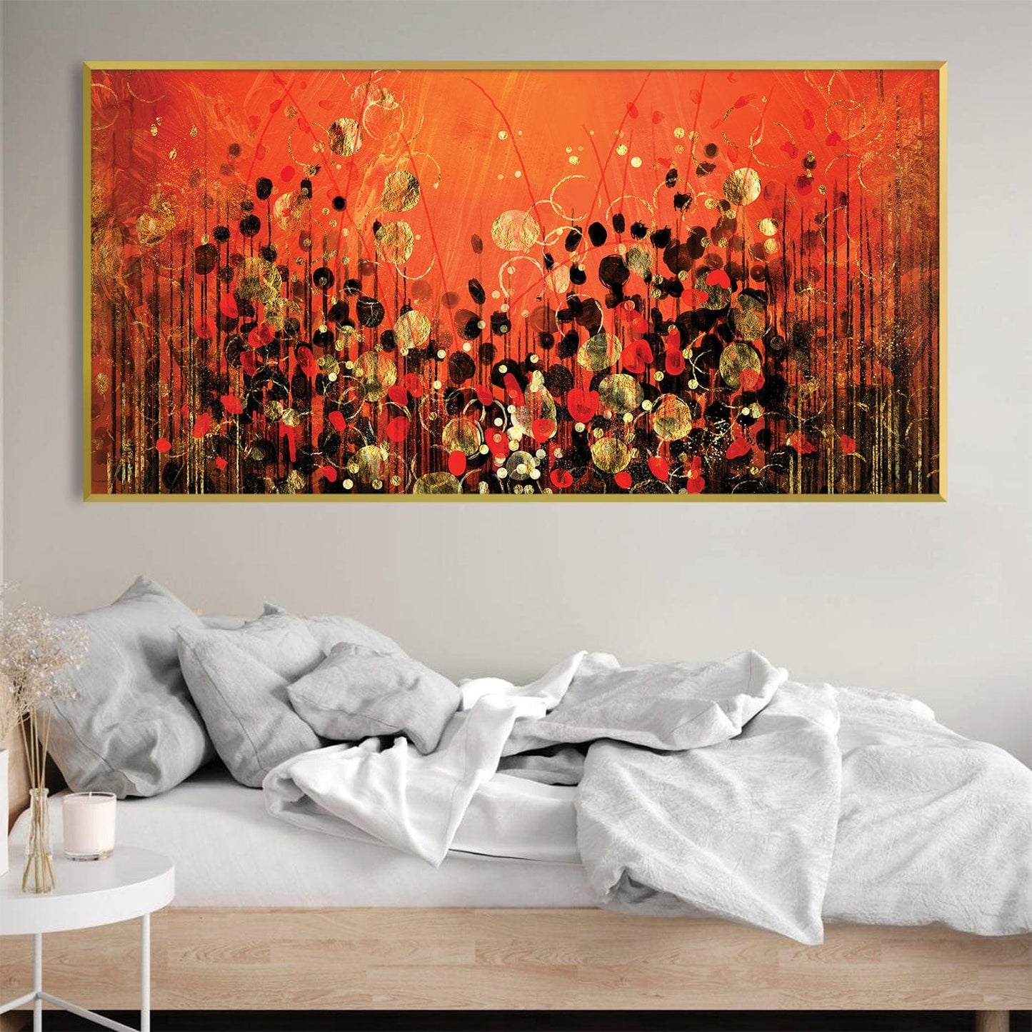 Vibrant Ember Abstract Floral Oil Painting for Modern Home Décor