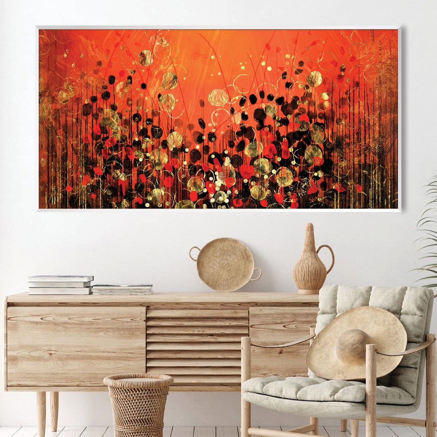 Vibrant Ember Abstract Floral Oil Painting for Modern Home Décor