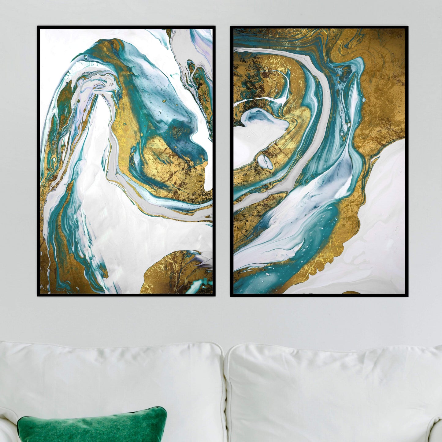Abundant Emerald and Gold Abstract Oil Painting for Elegant Home Decor