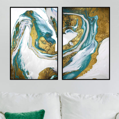 Abundant Emerald and Gold Abstract Oil Painting for Elegant Home Decor