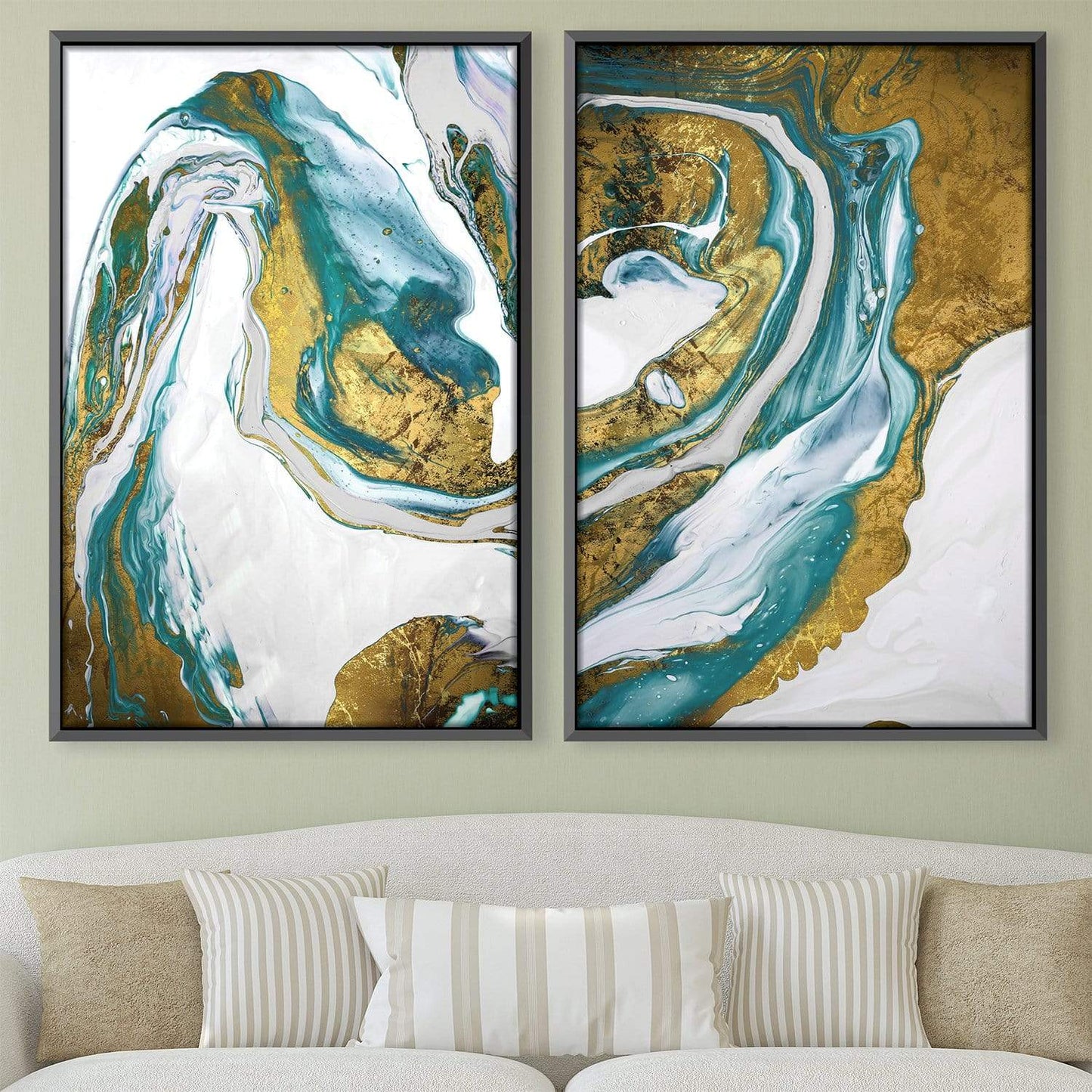 Abundant Emerald and Gold Abstract Oil Painting for Elegant Home Decor