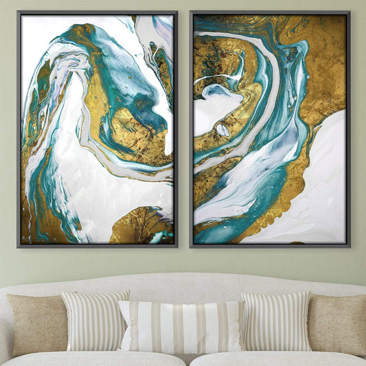 Abundant Emerald and Gold Abstract Oil Painting for Elegant Home Decor