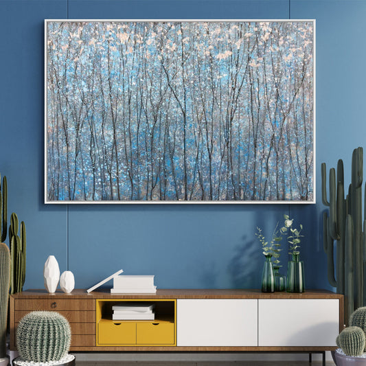 Tranquil Blue Forest: Calming Oil Painting for Modern Home Décor