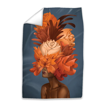 Empowered Woman with Vibrant Floral Headdress - Stunning Oil Painting