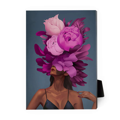 Floral Empowerment: Vibrant Woman with Blossoms Oil Painting