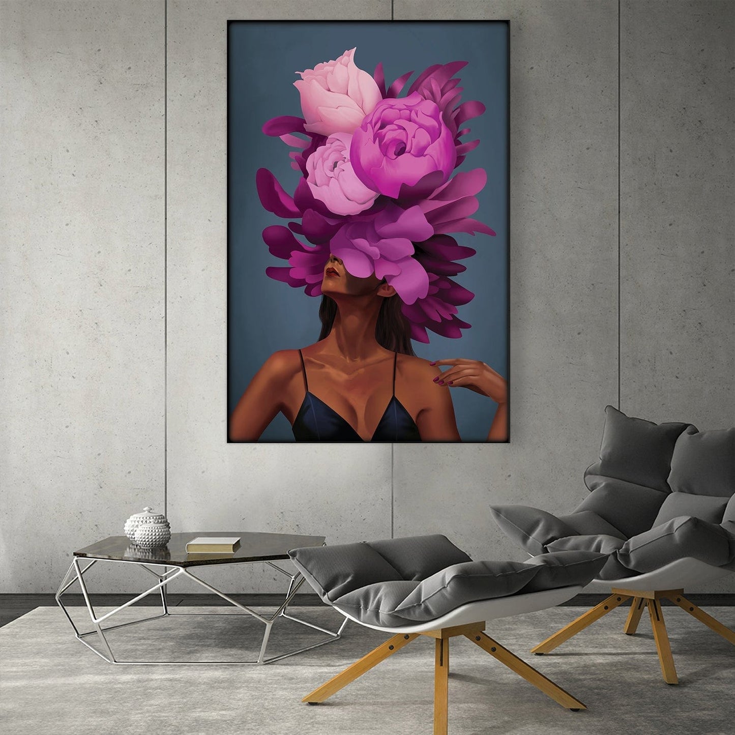 Floral Elegance: Empowered Woman Oil Painting for Modern Decor