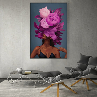 Floral Elegance: Empowered Woman Oil Painting for Modern Decor