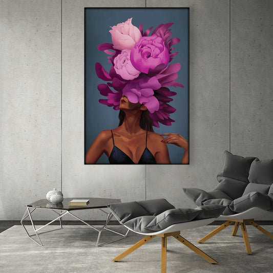 Floral Elegance: Empowered Woman Oil Painting for Modern Decor
