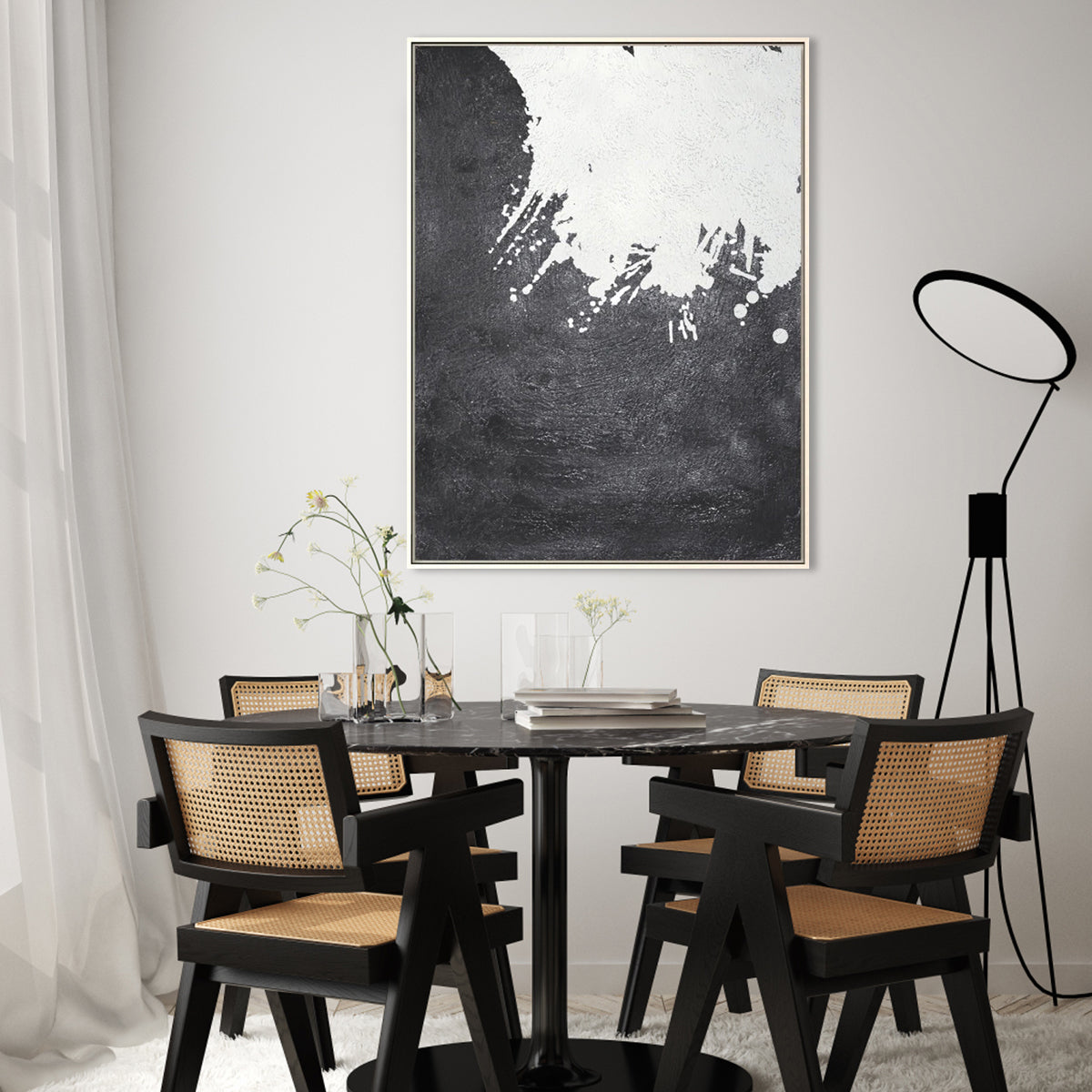 Dynamic Black and White Abstract Oil Painting for Modern Home Decor