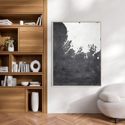 Dynamic Black and White Abstract Oil Painting for Modern Home Decor