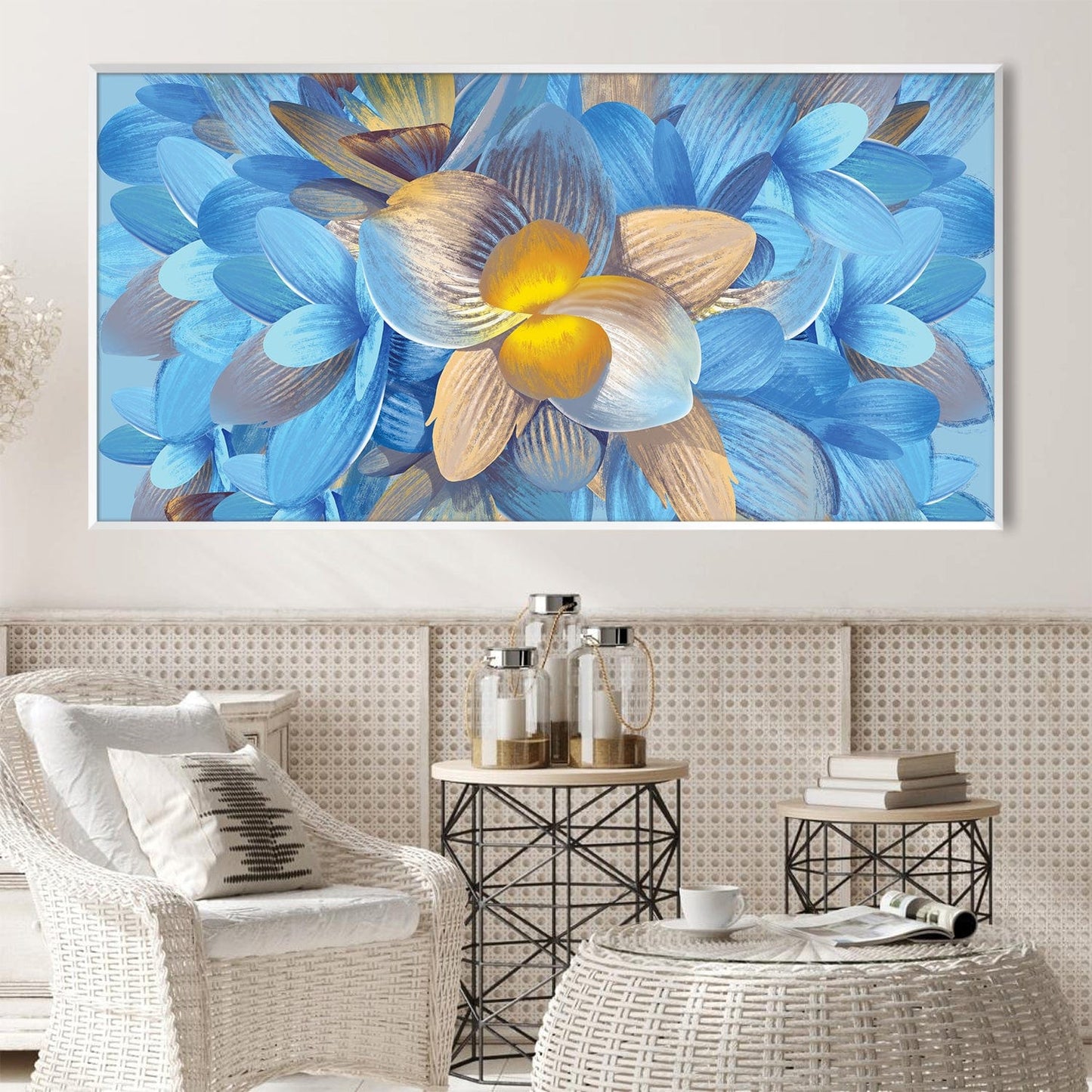 Vibrant Blue Floral Oil Painting for Modern Home Decor