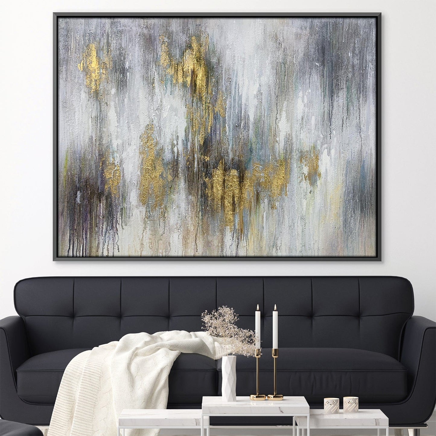 Abstract Gold and Silver Euphoria Oil Painting for Elegant Home Decor