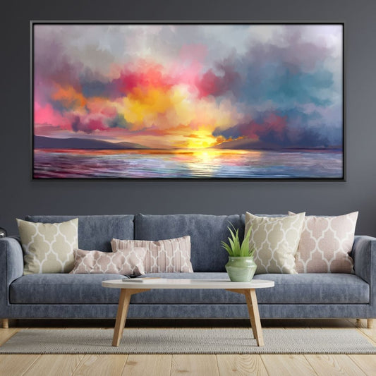 Vibrant Sunset Horizon Oil Painting for Modern Home Decor