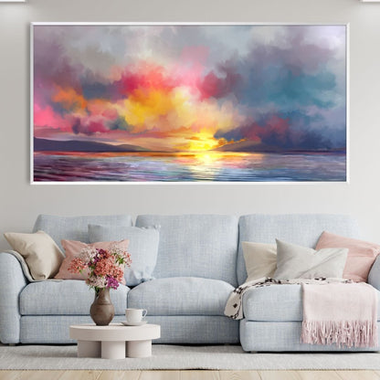 Vibrant Sunset Horizon Oil Painting for Modern Home Decor