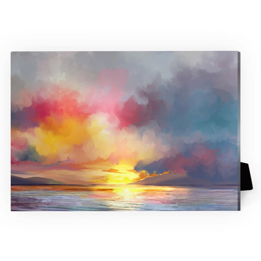 Vibrant Sunset Reflection on Water - Colorful Oil Painting for Home Decor