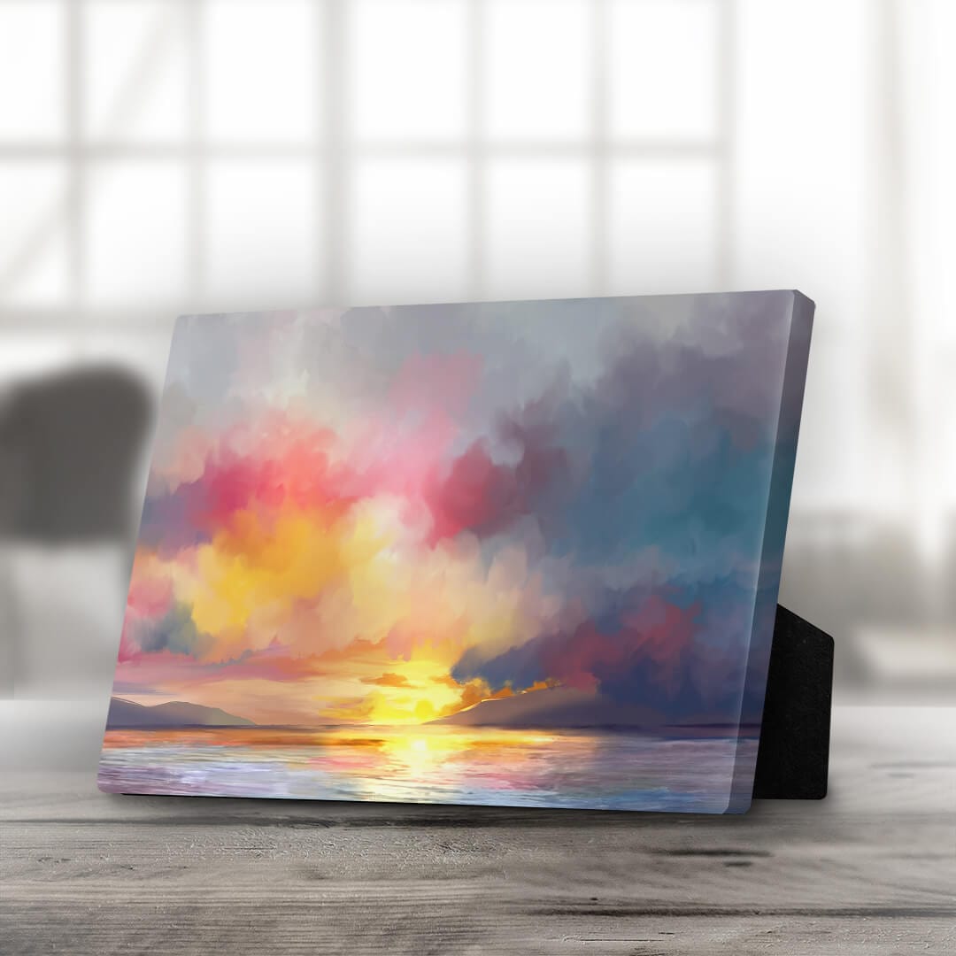 Vibrant Sunset Reflection on Water - Colorful Oil Painting for Home Decor