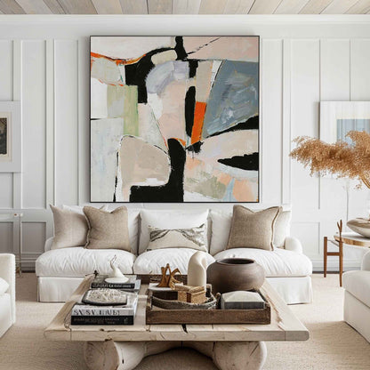 Modern Abstract Oil Painting with Geometric Shapes and Soft Colors