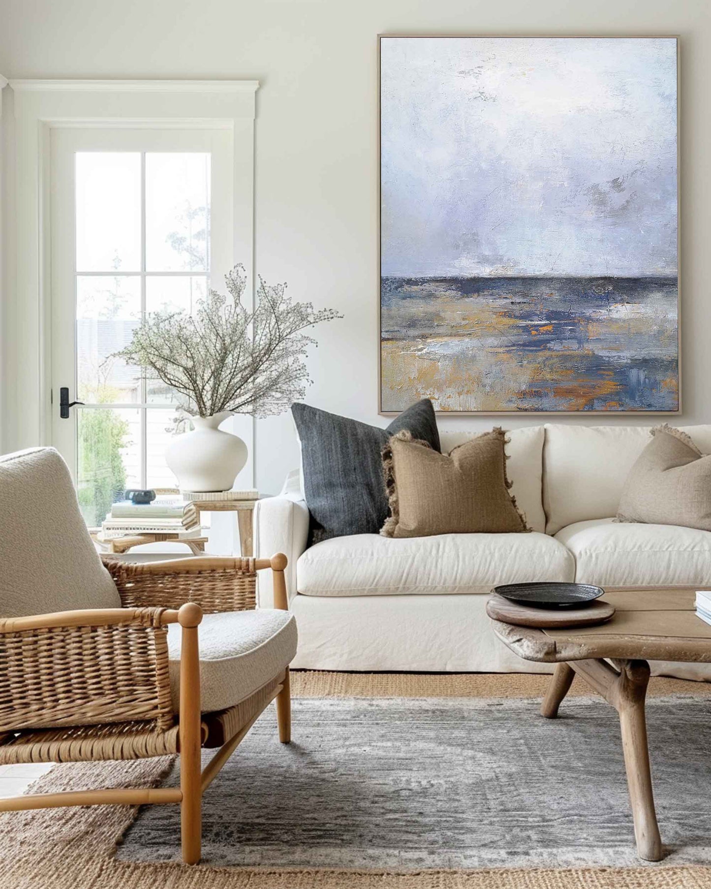 Serene Coastal Horizon Oil Painting for Tranquil Home Decor
