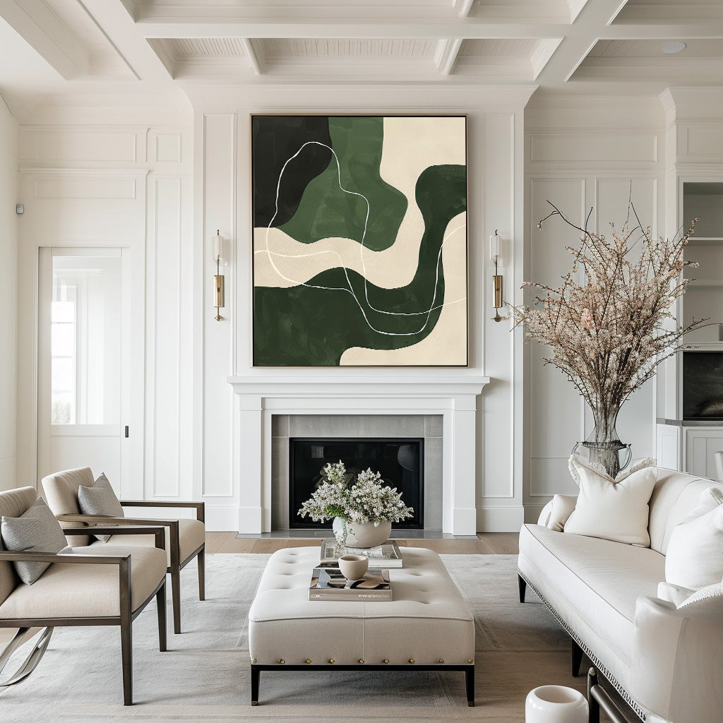 Abstract Green Landscape Oil Painting for Modern Home Decor