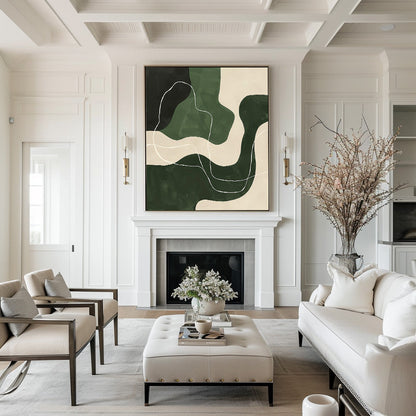 Abstract Green Landscape Oil Painting for Modern Home Decor