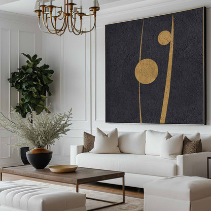Elegant Black and Gold Abstract Minimalist Oil Painting for Modern Home Decor