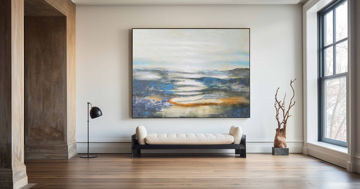 Serene Blue Seascape Oil Painting for Modern Coastal Home Decor