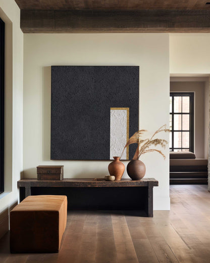 Elegant Minimalist Black White Gold Oil Painting for Contemporary Decor