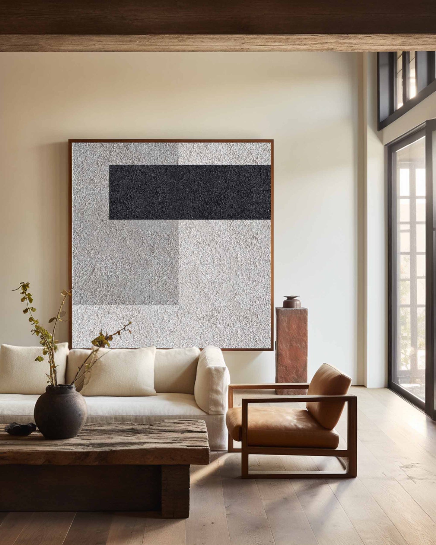 Abstract Black White Gray Minimalist Oil Painting for Modern Home Decor
