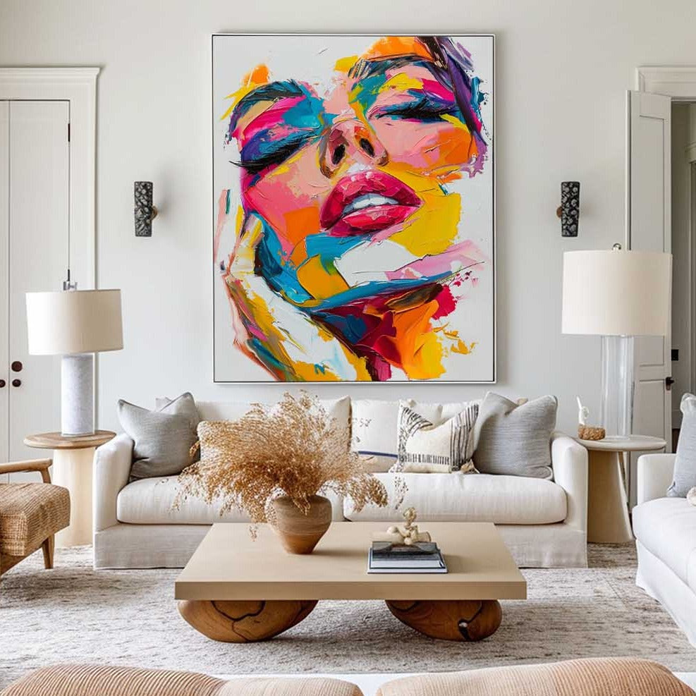 Vibrant Modern Abstract Oil Painting of a Woman's Face in Bold Colors