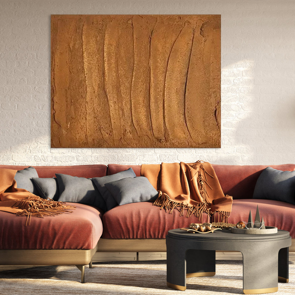 Nature's Serenity: Abstract Earth Tones Oil Painting for Modern Decor