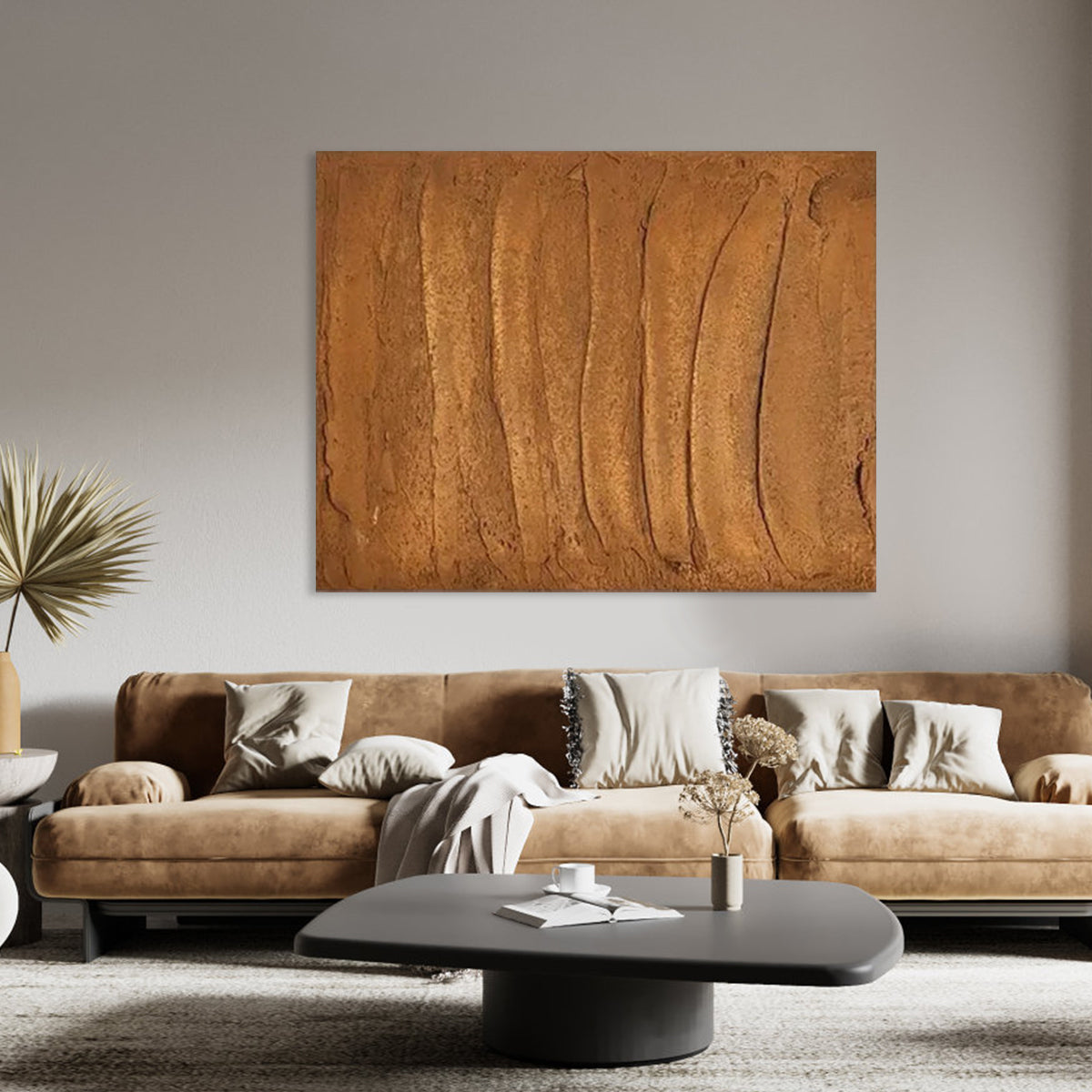 Nature's Serenity: Abstract Earth Tones Oil Painting for Modern Decor