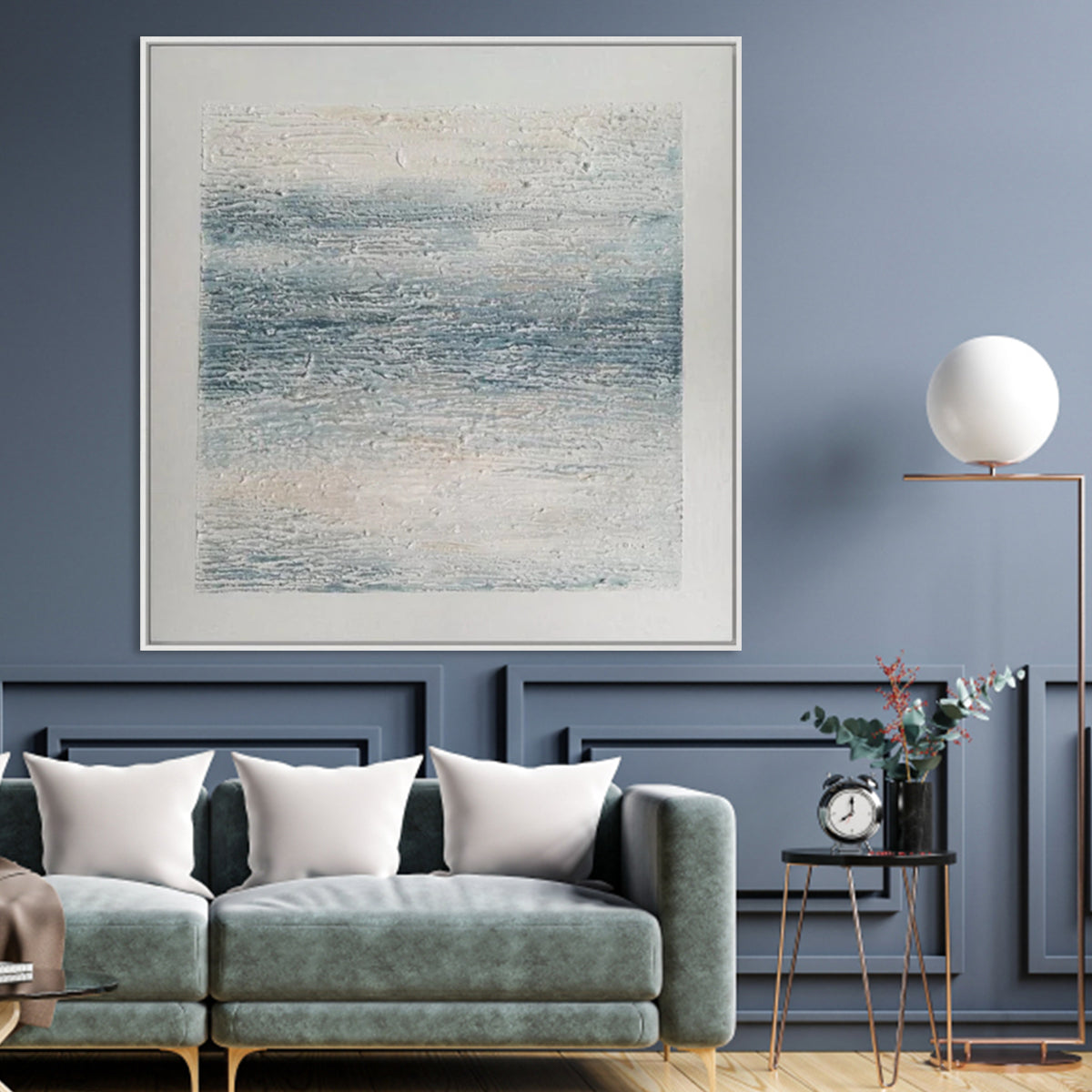 Tranquil Ocean Waves: Abstract Oil Painting for Serene Home Decor