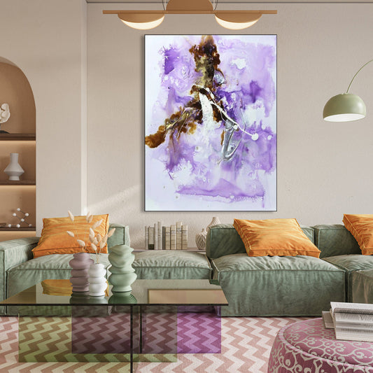 Abstract Purple Oil Painting of Flowing Energies and Vibrant Colors for Home Decor