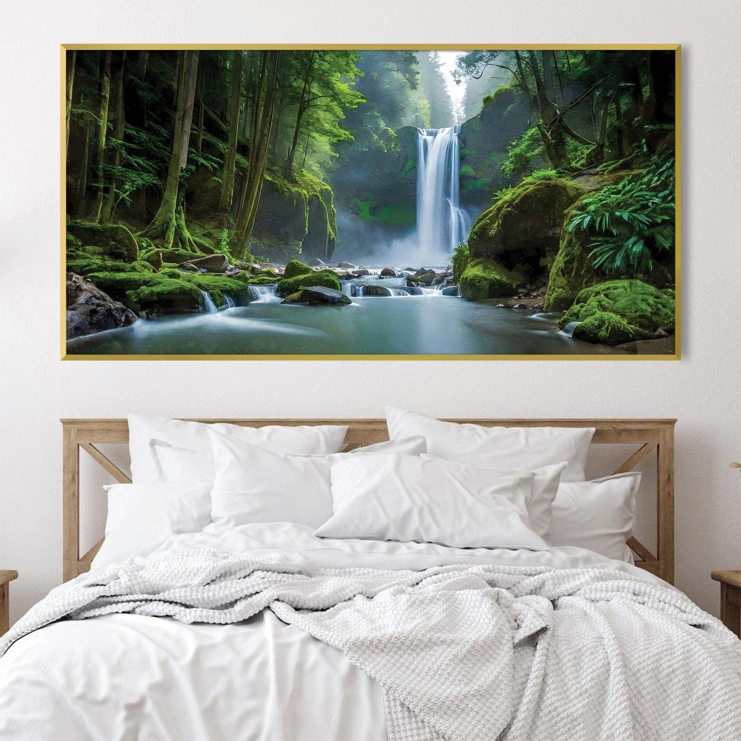 Serene Tropical Waterfalls Oil Painting for Home and Office Décor