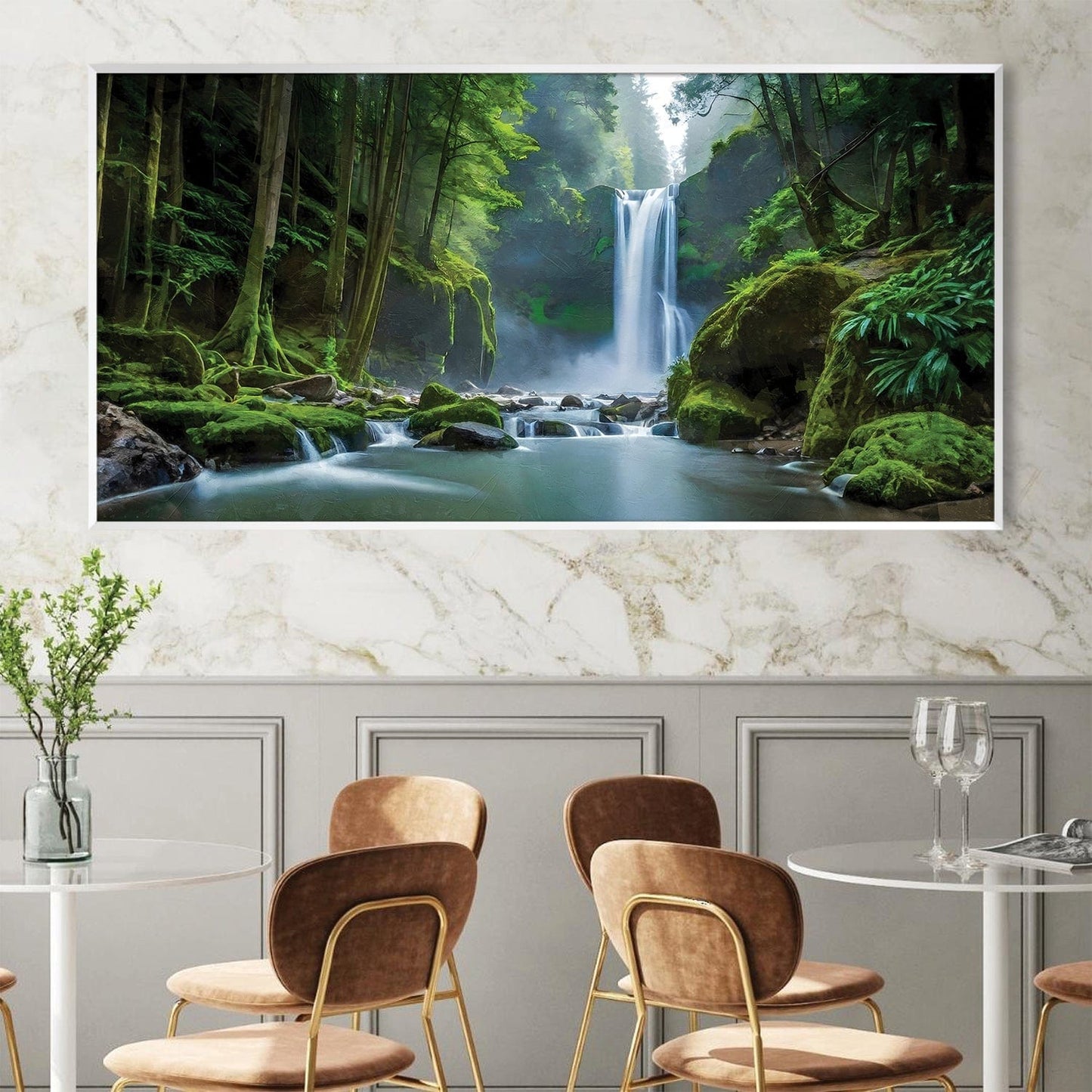 Serene Tropical Waterfalls Oil Painting for Home and Office Décor