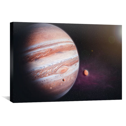Galactic Elegance: Stunning Oil Painting of Jupiter and Its Moons