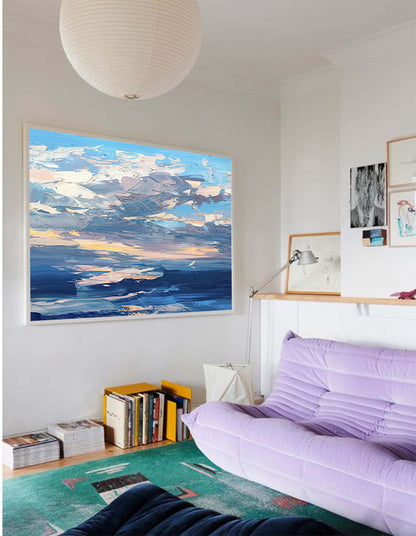 Serene Ocean Sky Oil Painting - Vibrant Coastal Landscape Art