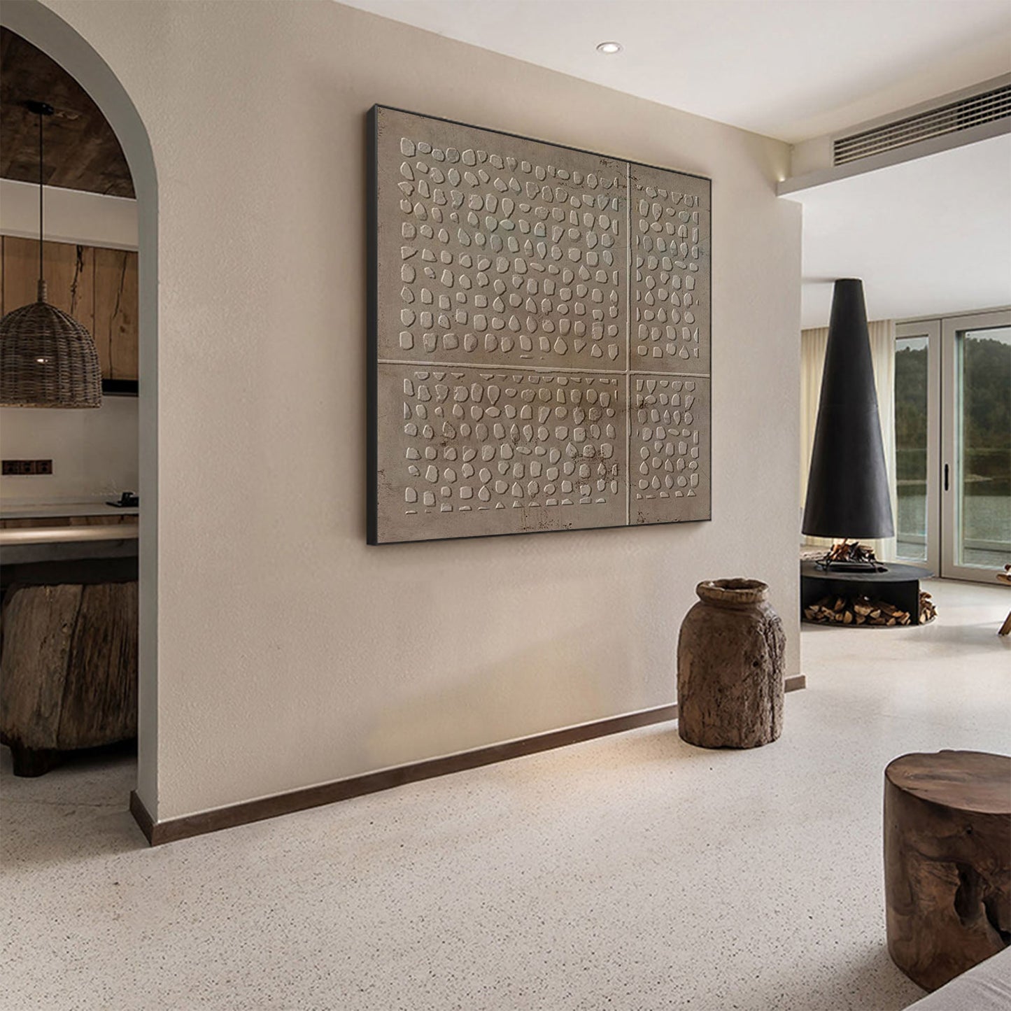 Rustic Wabi-Sabi Oil Painting for Modern Minimalist Home Décor