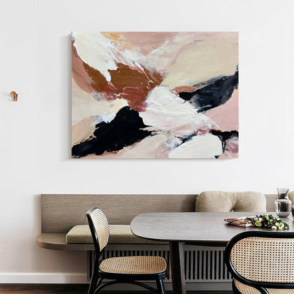Contemporary Abstract Oil Painting in Soft Neutrals and Bold Contrasts