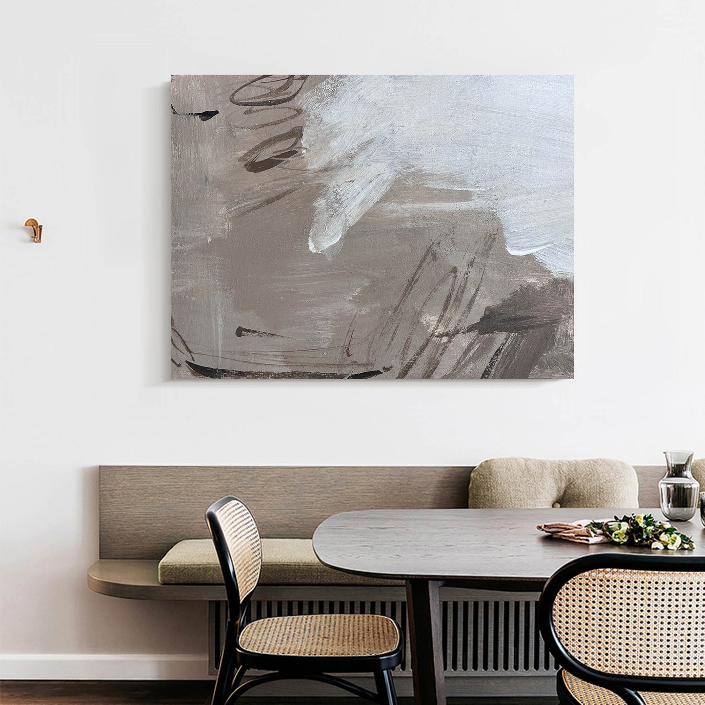 Contemporary Abstract Oil Painting with Dynamic Brushstrokes and Earthy Tones