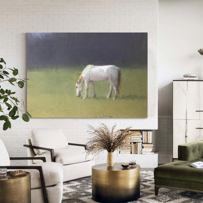 Serene White Horse Oil Painting for Modern Home Decor